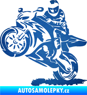 Samolepka Motorkář 010 levá škrábaný kov modrý