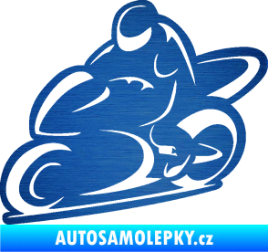 Samolepka Motorkář 011 levá škrábaný kov modrý