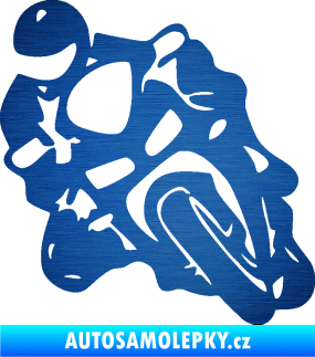 Samolepka Motorkář 013 levá škrábaný kov modrý
