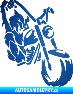 Samolepka Motorkář 015 pravá harley škrábaný kov modrý