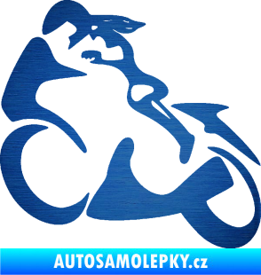 Samolepka Motorkářka 001 levá škrábaný kov modrý