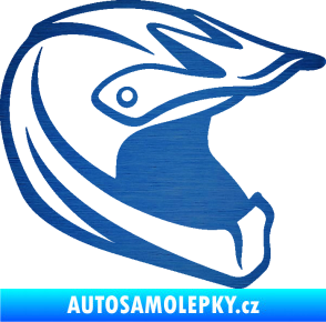 Samolepka Motorkářská helma 001 pravá škrábaný kov modrý