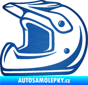 Samolepka Motorkářská helma 002 levá škrábaný kov modrý
