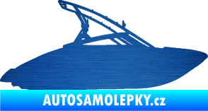 Samolepka Motorový člun 001 pravá škrábaný kov modrý