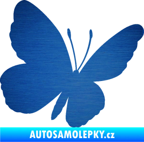 Samolepka Motýl 009 pravá škrábaný kov modrý