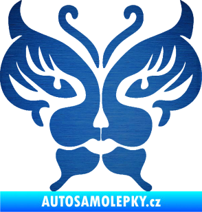 Samolepka Motýl 016 kočičí obličej škrábaný kov modrý