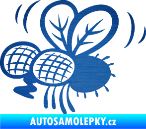 Samolepka Moucha 002 levá škrábaný kov modrý