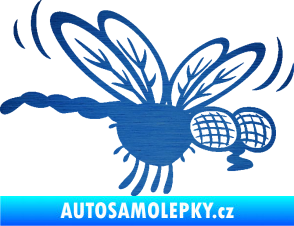 Samolepka Moucha 003 pravá škrábaný kov modrý