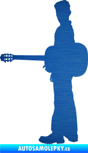 Samolepka Music 003 levá hráč na kytaru škrábaný kov modrý
