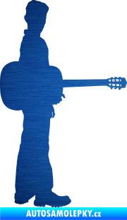 Samolepka Music 003 pravá hráč na kytaru škrábaný kov modrý