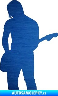 Samolepka Music 005 levá hráč na kytaru škrábaný kov modrý
