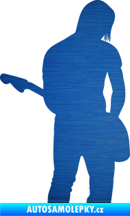 Samolepka Music 005 pravá hráč na kytaru škrábaný kov modrý