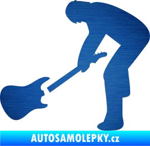 Samolepka Music 007 levá rocker s kytarou škrábaný kov modrý