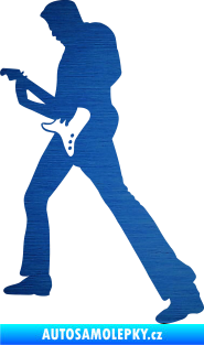 Samolepka Music 008 levá hráč na kytaru škrábaný kov modrý