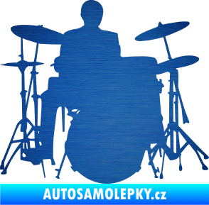 Samolepka Music 009 pravá hráč na bicí škrábaný kov modrý