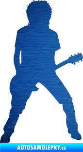 Samolepka Music 010 pravá rocker s kytarou škrábaný kov modrý