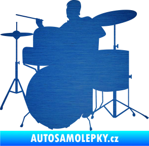Samolepka Music 011 levá hráč na bicí škrábaný kov modrý