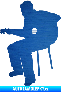 Samolepka Music 012 levá  kytarista škrábaný kov modrý