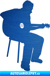 Samolepka Music 012 pravá  kytarista škrábaný kov modrý
