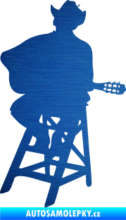 Samolepka Music 013 levá kytarista škrábaný kov modrý