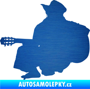 Samolepka Music 014 levá hráč na kytaru škrábaný kov modrý