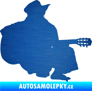 Samolepka Music 014 pravá hráč na kytaru škrábaný kov modrý