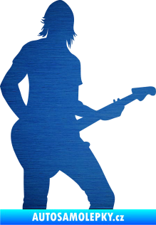 Samolepka Music 019 pravá hráč na kytaru škrábaný kov modrý