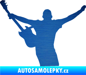 Samolepka Music 024 levá kytarista rocker škrábaný kov modrý
