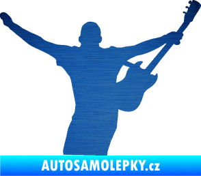 Samolepka Music 024 pravá kytarista rocker škrábaný kov modrý