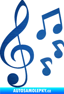 Samolepka Music noty a houslový klíč 002 škrábaný kov modrý