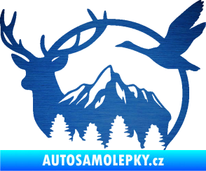 Samolepka Myslivost 002 levá lesní zvěř škrábaný kov modrý