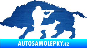 Samolepka Myslivost 006 levá divoké prase škrábaný kov modrý
