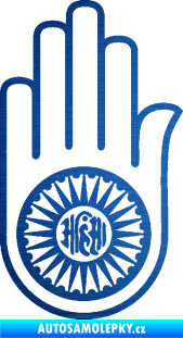 Samolepka Náboženský symbol Džinismus Ahimsa škrábaný kov modrý