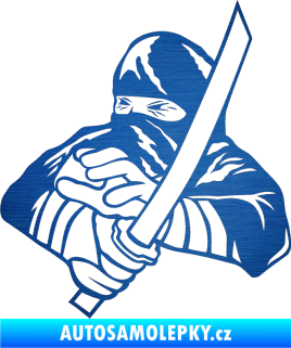 Samolepka Ninja silueta levá škrábaný kov modrý