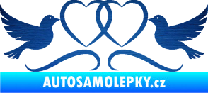 Samolepka Novomanželé 002 holubičky se srdíčky škrábaný kov modrý