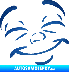 Samolepka Obličej 004 pravá šťastný škrábaný kov modrý