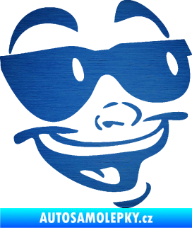 Samolepka Obličej 005 pravá veselý s brýlemi škrábaný kov modrý