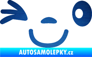 Samolepka Obličej 008 levá mrkající škrábaný kov modrý