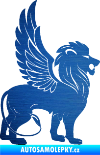 Samolepka Okřídlený lev 001 pravá mytické zvíře škrábaný kov modrý