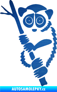 Samolepka Opice 004 levá lemur na stromě škrábaný kov modrý