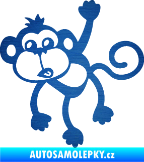 Samolepka Opice 005 levá visí za ruku škrábaný kov modrý