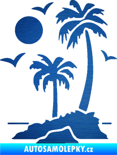 Samolepka Ostrov 002 levá palmy a moře škrábaný kov modrý