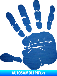 Samolepka Otisk ruky levá škrábaný kov modrý