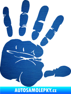 Samolepka Otisk ruky pravá škrábaný kov modrý