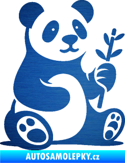 Samolepka Panda 011 pravá s bambusovou větvičkou škrábaný kov modrý