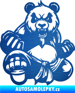 Samolepka Panda 012 levá Kung Fu bojovník škrábaný kov modrý