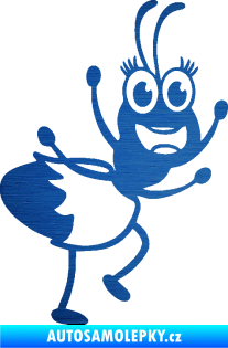 Samolepka Paní mravencová pravá škrábaný kov modrý