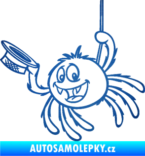 Samolepka Pavouk 022 levá s kloboučkem škrábaný kov modrý