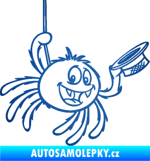 Samolepka Pavouk 022 pravá s kloboučkem škrábaný kov modrý