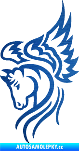 Samolepka Pegas 003 levá okřídlený kůň hlava škrábaný kov modrý